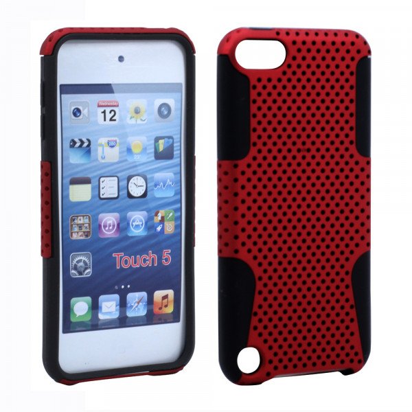 Wholesale iPod Touch 5 Mesh Hybrid Case (Red-Black)